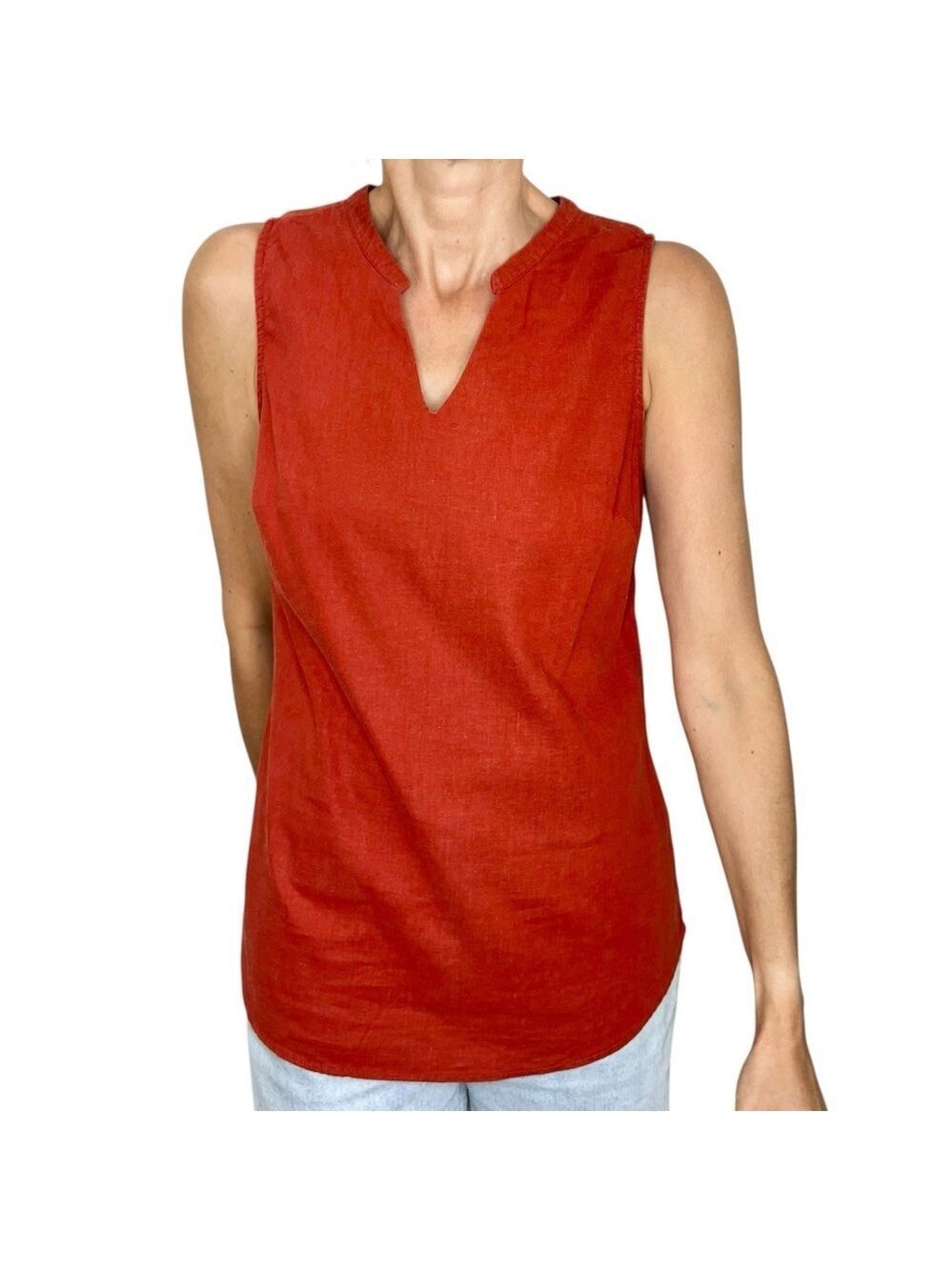Max Cocos terracotta burnt orange cotton linen sleeveless v neck tunic top M